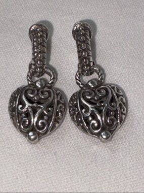 Brighton Bibi Heart Silver Scroll Puffy Heart Post Drop Earrings - Retired